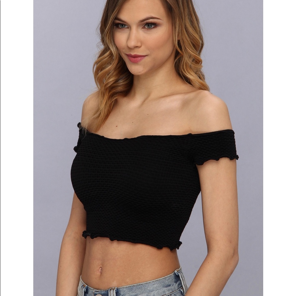 Free People Smocked Crop Top Black XS/S - Picture 2 of 4